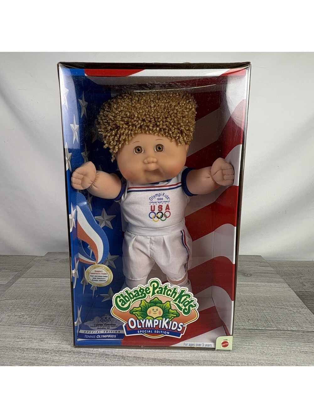 1996 Cabbage Patch OlympiKids Tennis Doll Lesley Prentiss NIB Mattel 14598